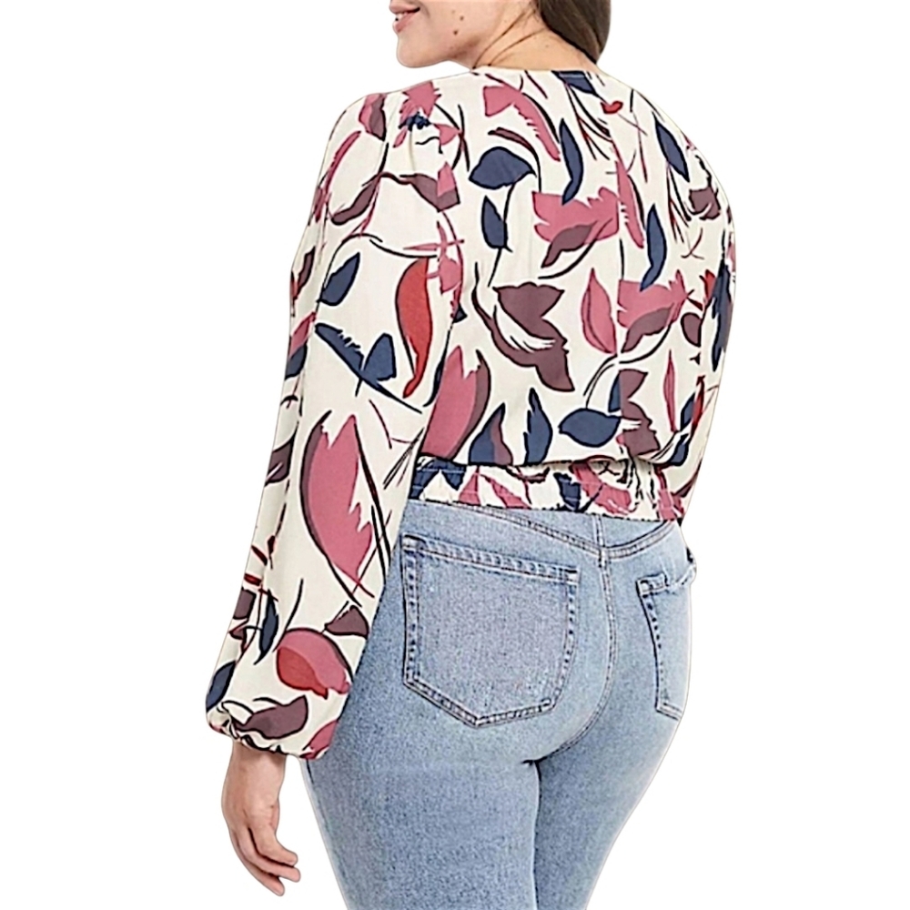 Lane Bryant Floral Print Semi Wrap Top Size 22 Long Sleeve - Picture 3 of 8